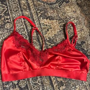 Aerie Scarlet Satin Bralette with Lace